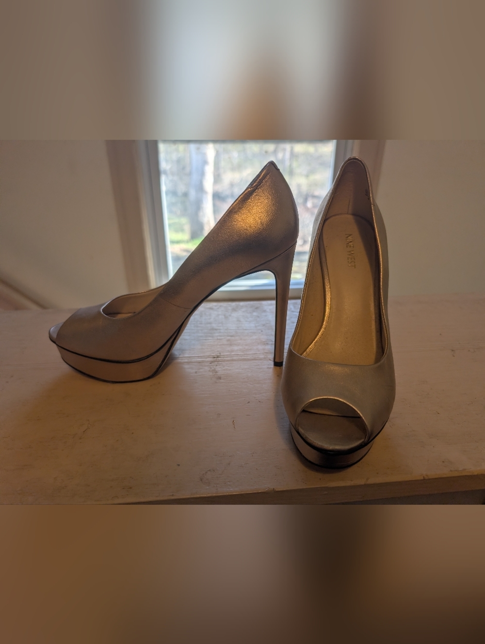 Nine West Metallic Silver Peep-Toe Platform Stilettos